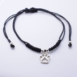 B063 - 925 silver black cord dog paw bracelet