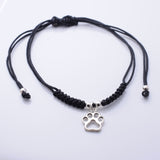 B063 - 925 silver black cord dog paw bracelet