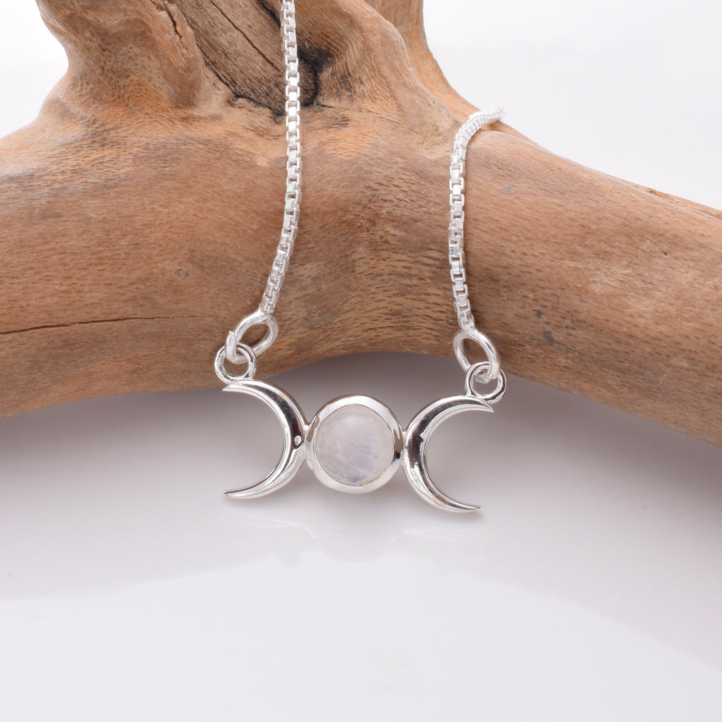 P1037 - 925 silver moonstone triple moon necklace