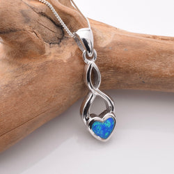 P1192 - 925 silver lab grown opal heart crossover pendant