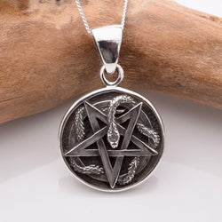 P1197 - 925 silver pentagram and snake pendant