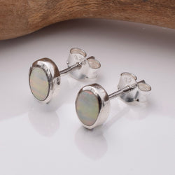 S866 - 925 silver white oval opal stud earrings