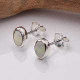 S866 - 925 silver white oval opal stud earrings