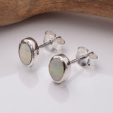 S866 - 925 silver white oval opal stud earrings