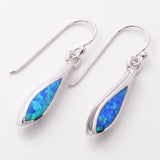 E893 - 925 silver slimline lab grown opal teardrop earrings