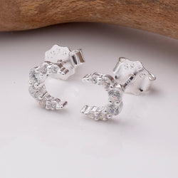 S949 - 925 silver CZ crescent stud earrings