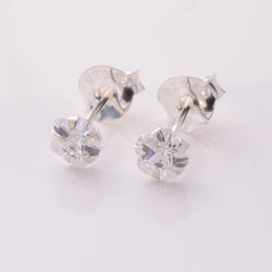 S917 - 925 silver 4mm flower CZ stud earrings