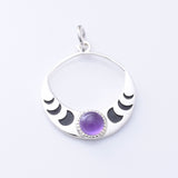 P1349 - 925 silver  moonphase amethyst pendant