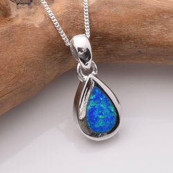 P1191 - 925 silver blue synthetic opal teardrop pendant