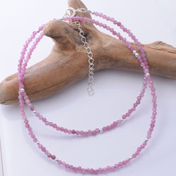 N014 - 925 silver pink tourmaline 2mm faceted necklace