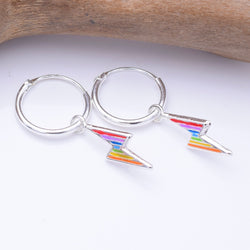 E926 - 925 silver rainbow lightning hoop earrings