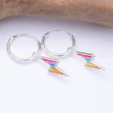 E926 - 925 silver rainbow lightning hoop earrings