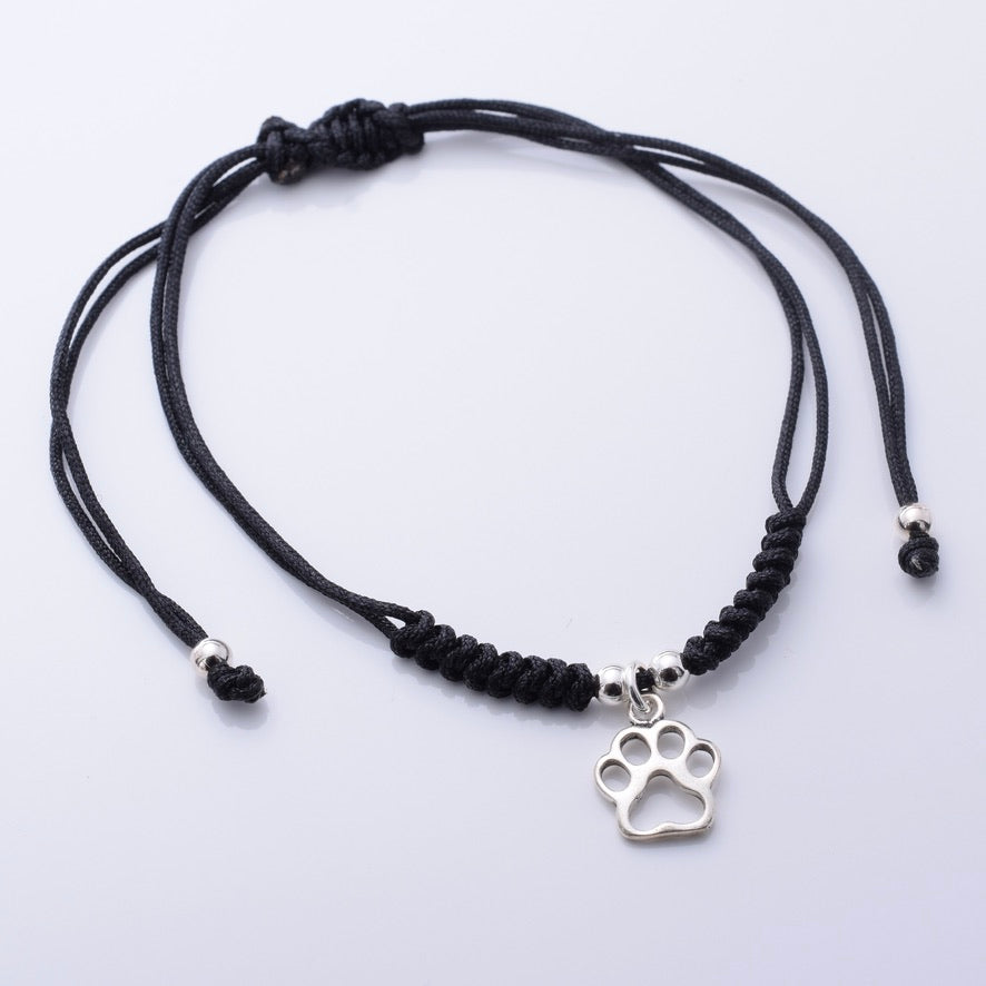 B063 - 925 silver black cord dog paw bracelet