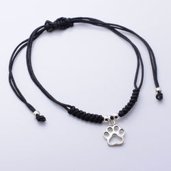 B063 - 925 silver black cord dog paw bracelet