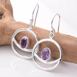 E804 - 925 silver amethyst circle earrings