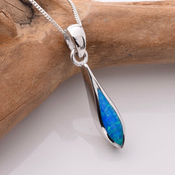 P1186 - 925 silver lab grown opal slimline teardrop pendant