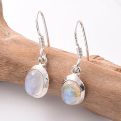 E802 - 925 silver oval rainbow moonstone earrings