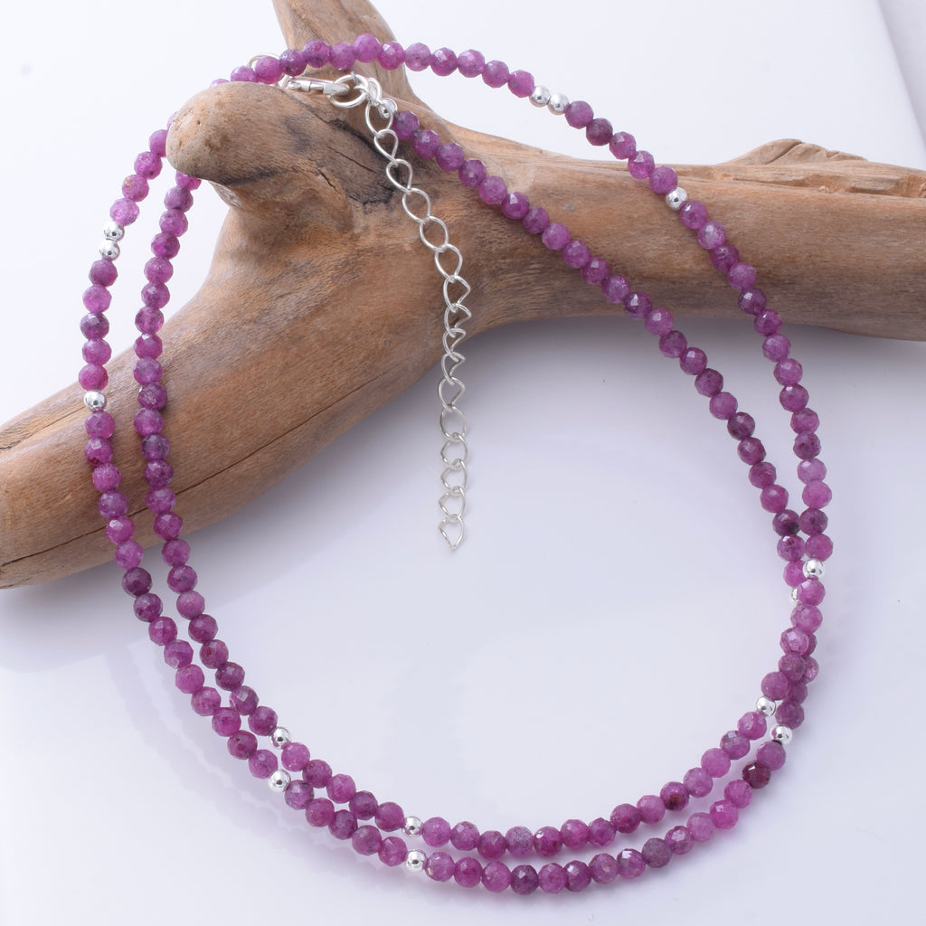 N013 - 925 silver and 2mm faceted ruby bead necklace
