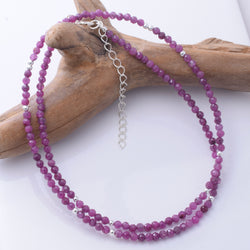 N013 - 925 silver and 2mm faceted ruby bead necklace