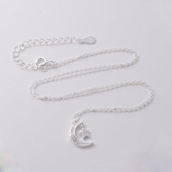 P1015 - 925 silver CZ crescent moon necklace