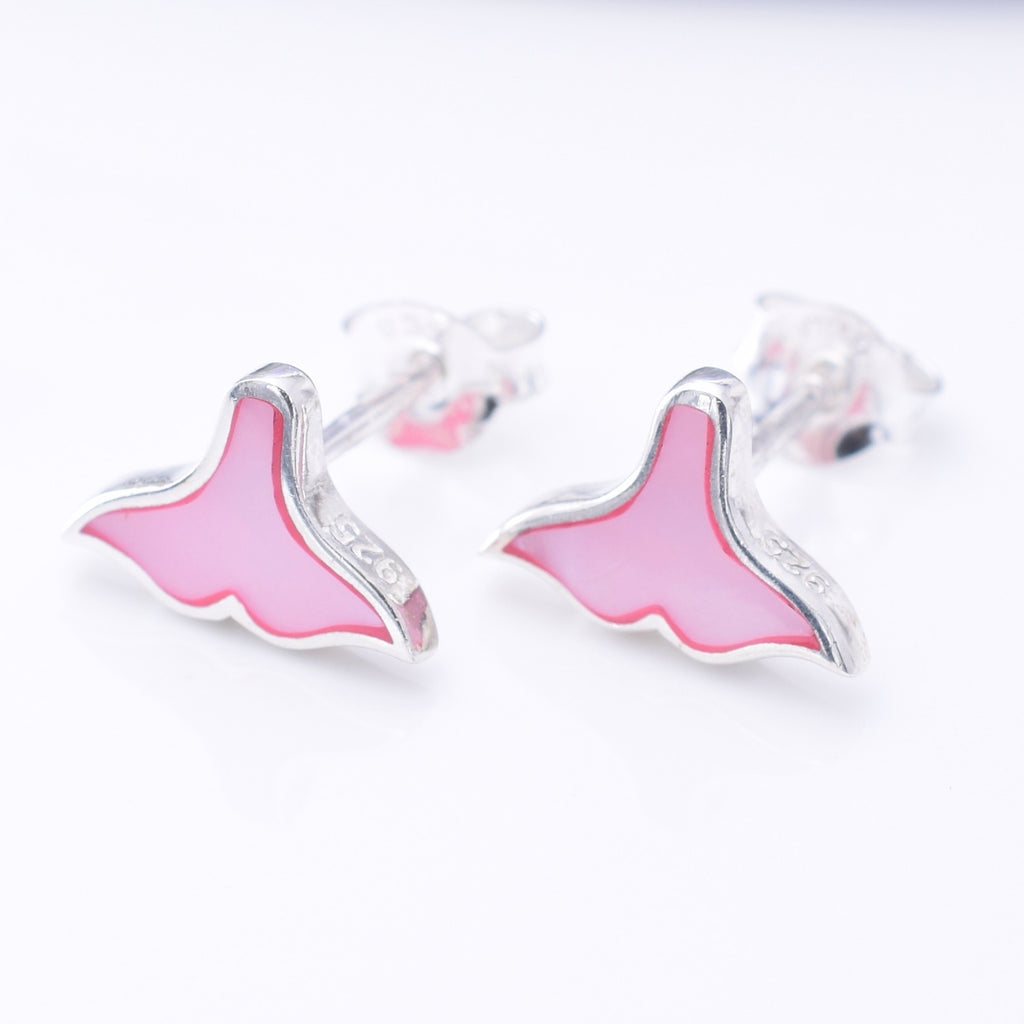S1043 - 925 silver & Pink MOP whale tail stud earrings