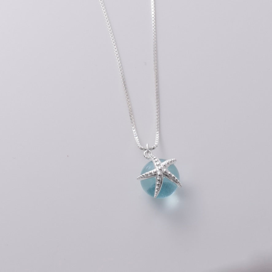 P1010 - 925 silver starfish glass ball necklace