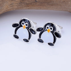 S1051 - 925 silver stamped Penguin stud earrings