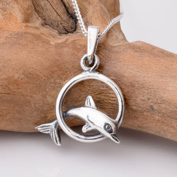 P1125 - 925 silver dolphin hoop pendant