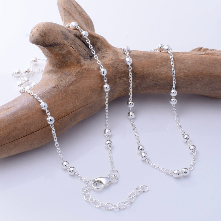 N007 - 925 silver beaded chain 18" necklace