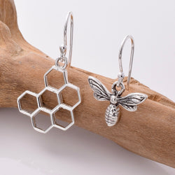 E786 - 925 silver bee honeycomb earrings