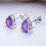 S1078 - 925 silver amethyst clawset teardrop stud earrings