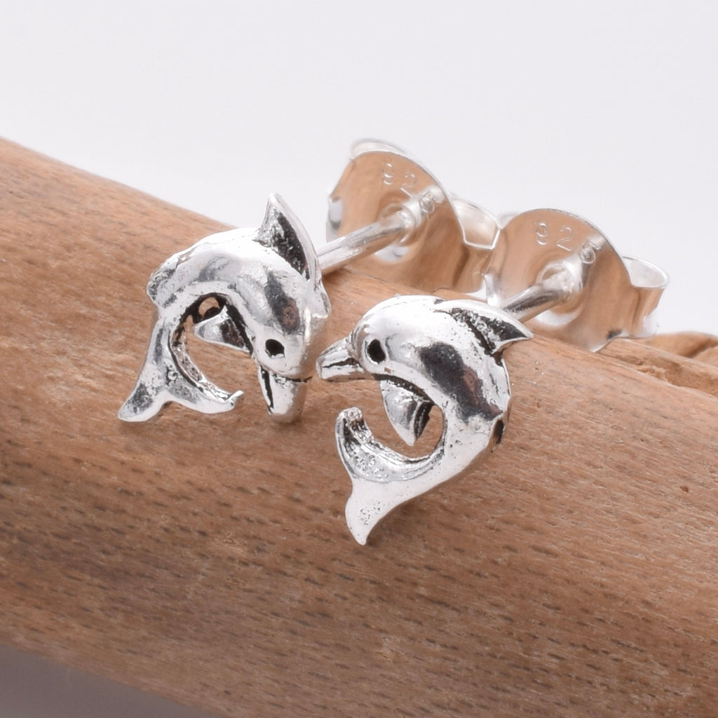 S837 - 925 silver curled dolphin stud earrings