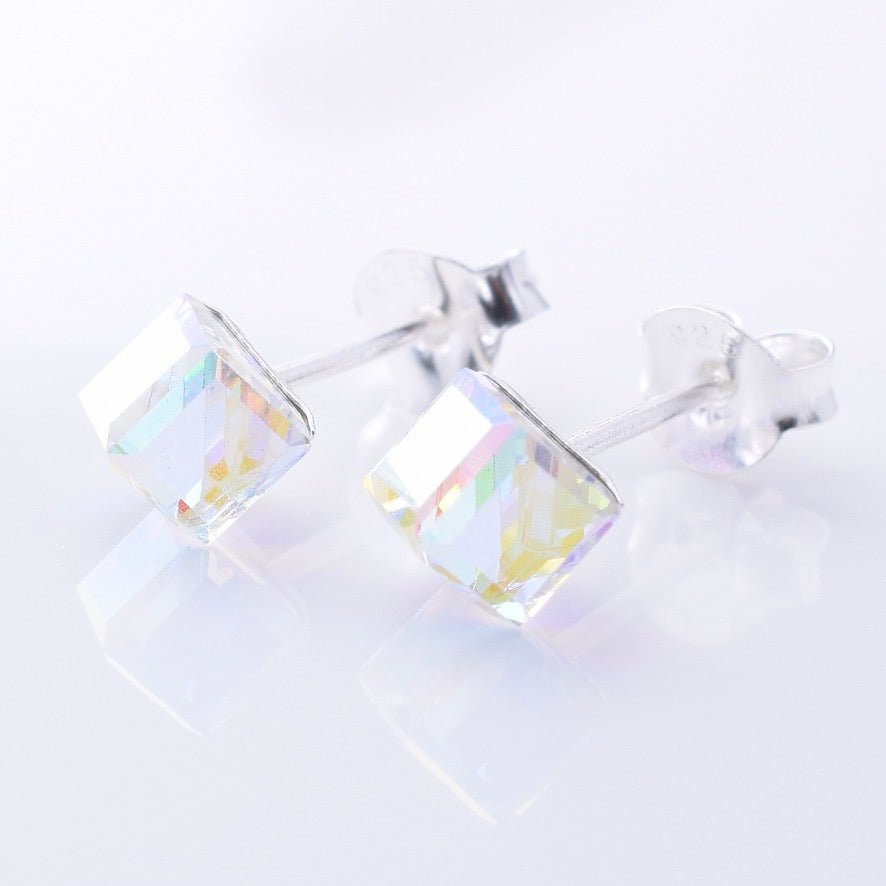 S1056 - 925 silver AB cube stud earrings