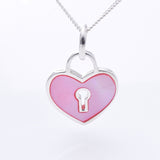 P1248- 925 silver pink mother of pearl heart keyhole pendant