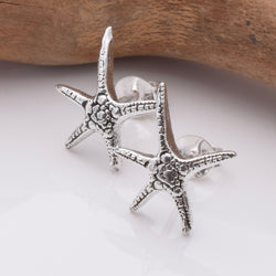 S843 - 925 silver textured starfish stud earrings