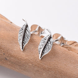 S807 - 925 silver slim leaf stud earrings