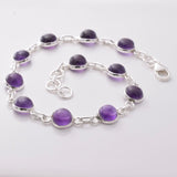 B041 - 925 silver and amethyst round cab bracelet