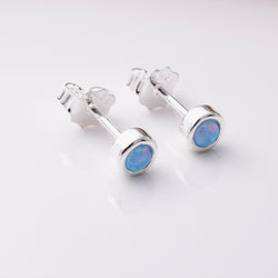 S787 - 925 Silver lab blue opal round stud earring