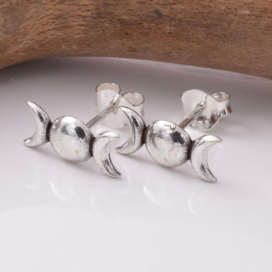 S802 - 925 silver triple moon stud earrings