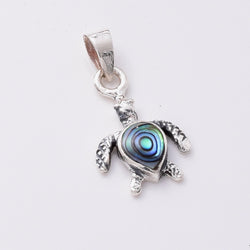 P967 - 925 Tiny Silver and abalone turtle pendant