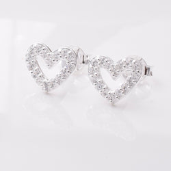 S894 - 925 silver CZ heart stud earrings