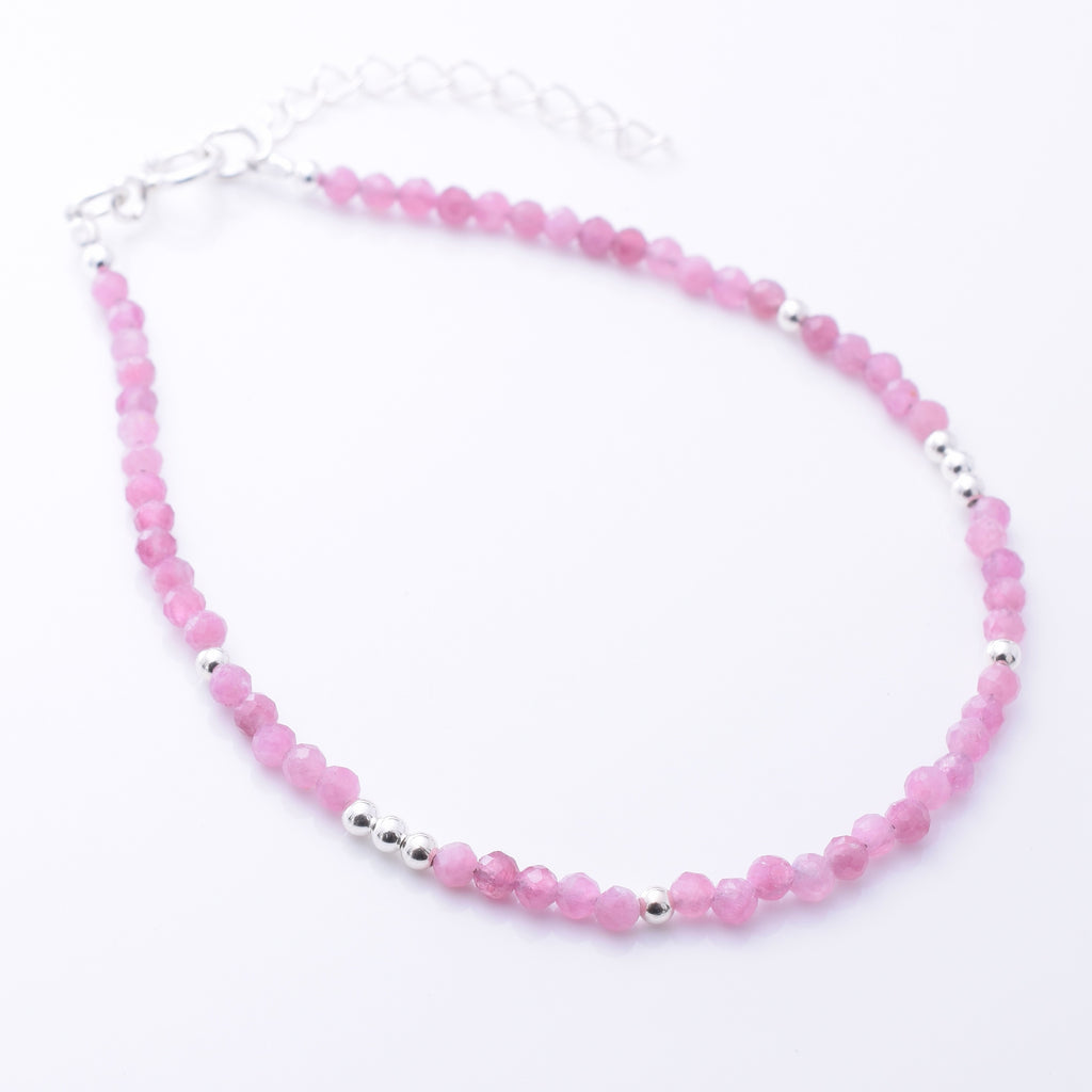 B081 - 925 silver pink tourmaline 2mm faceted bracelet