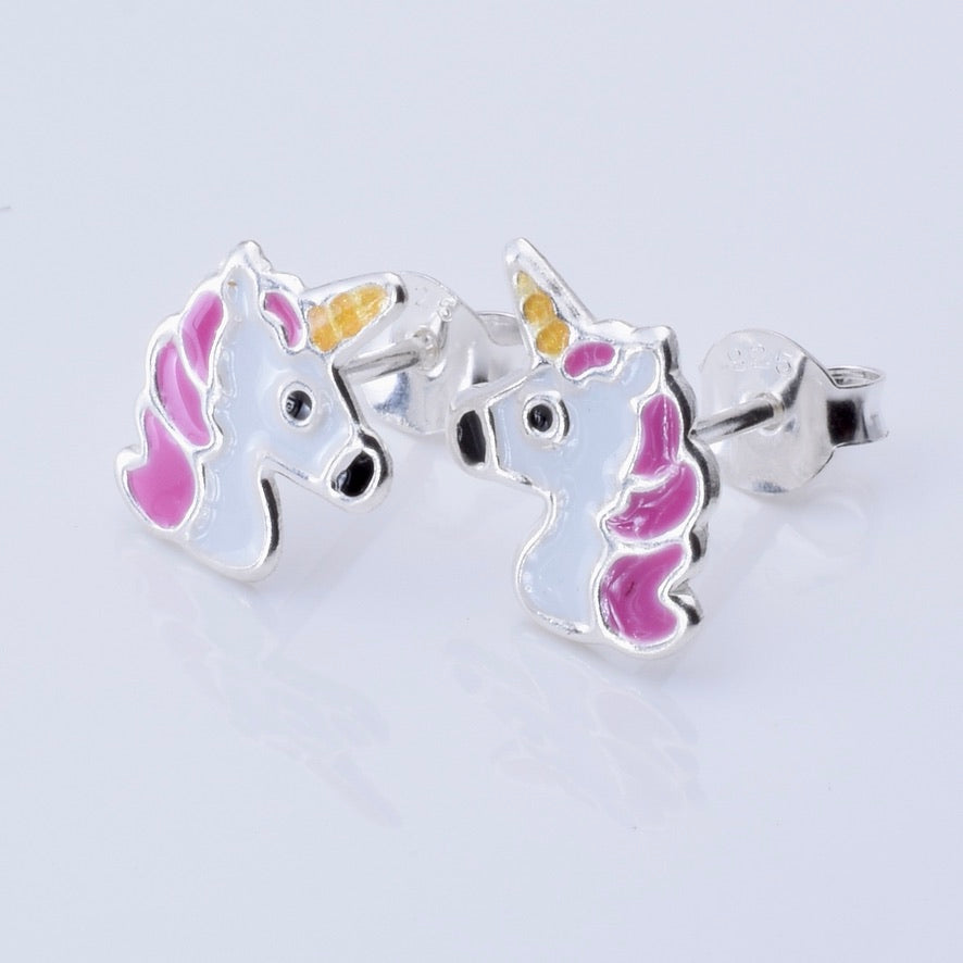S1019 - 925 silver and enamel unicorn stud earrings