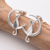 S974 - 925 silver cat and crescent stud earrings