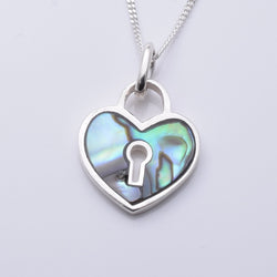 P1250- 925 silver abalone heart keyhole pendant