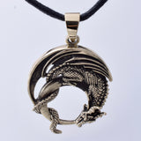P1290 - Solid bronze curled dragon pendant