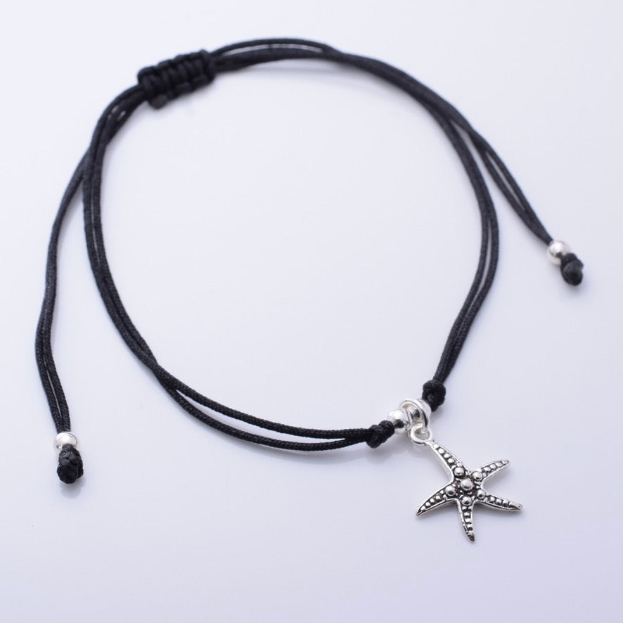 B064 - 925 silver starfish and wax cord bracelet