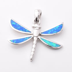 P1194 - 925 silver lab grown opal dragonfly pendant