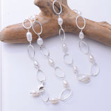 P1353 - 925 silver f/w pearl oval link necklace