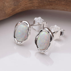 S853 - 925 silver imm white opal stud earrings